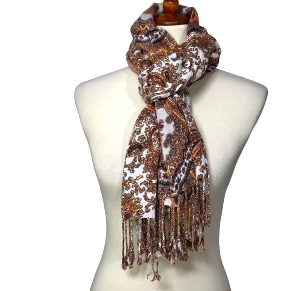 J Crew Paisley Scarf Viscose Scarf 20x64 Neutral Earthy Colors - Picture 1 of 7